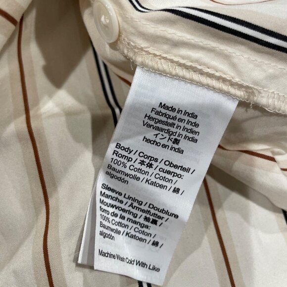 NWT Madewell Sz M Shirred Bubble-Sleeve Button-Up Shirt Poplin Coffee Tan Stripe - Picture 10 of 12